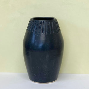 10. Black wide carved VASE - 23.5 tall. NFS